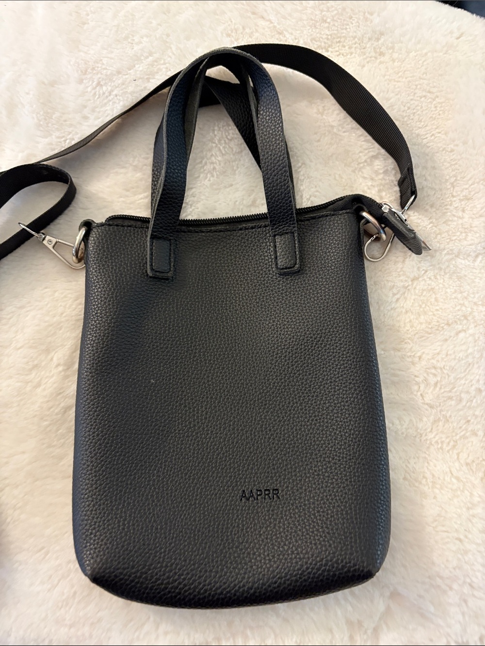 Black Pebbled Leather Crossbody Tote